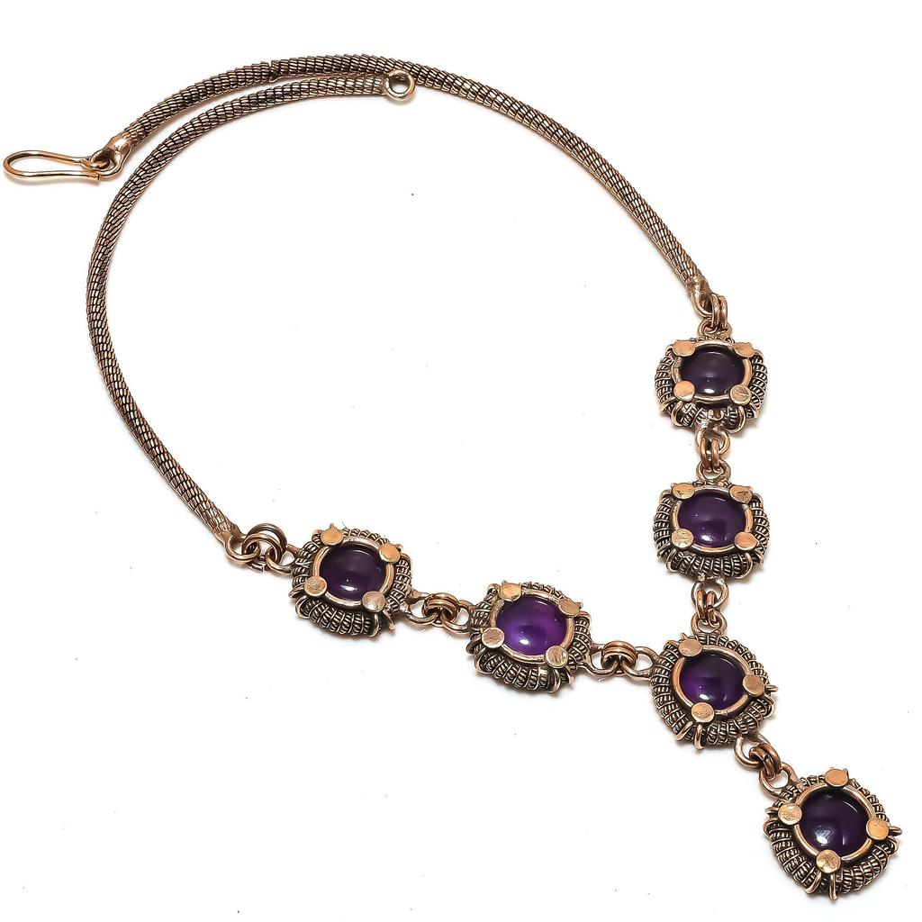 Ожерелье с аметистом, ожерелье с регулируемой цепочкой, обернутое медной проволокой 999 пробы. Подарок для женщин ожерелье ручной работы ювелирные изделия из драгоценных камней