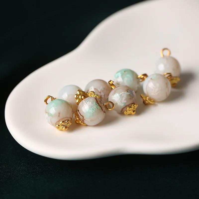 10 шт. традиционных китайских пуговиц 10 мм, цветные стеклянные пуговицы с ножкой, аксессуары для женской одежды