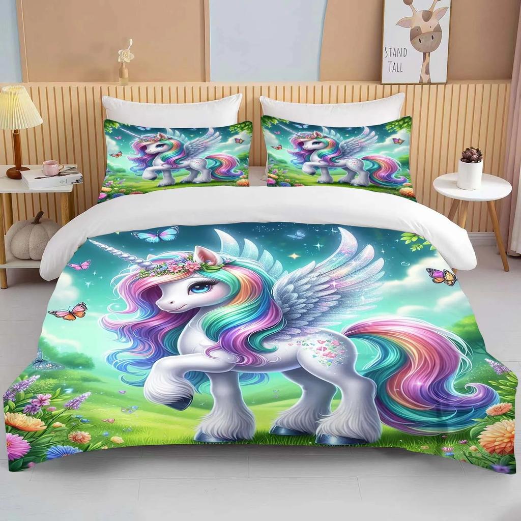 3D Print Cute Cartoon Unicorn Bedding Set Soft Comforter Cover With 1/2pcs Pillow Shams For Kids Adults Microfiber Quilt Cover