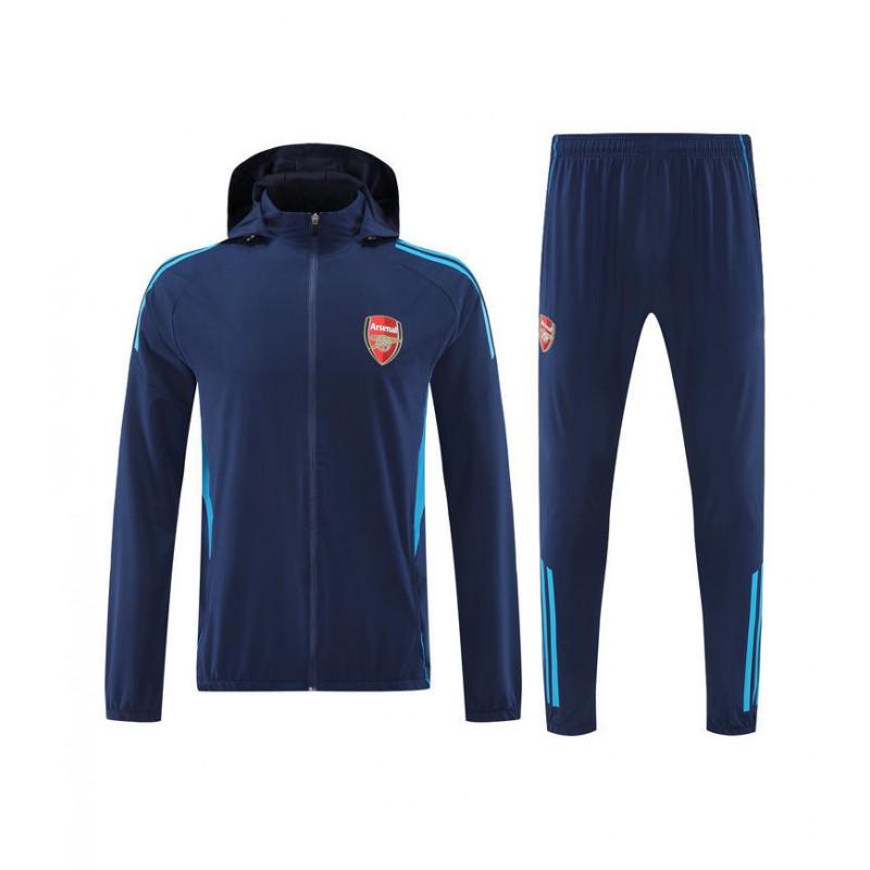 Men Women Long Hooded Windbreaker Training Suit Football Warm-Up Jacket Set Sportswear Soccer Practice Running Gym