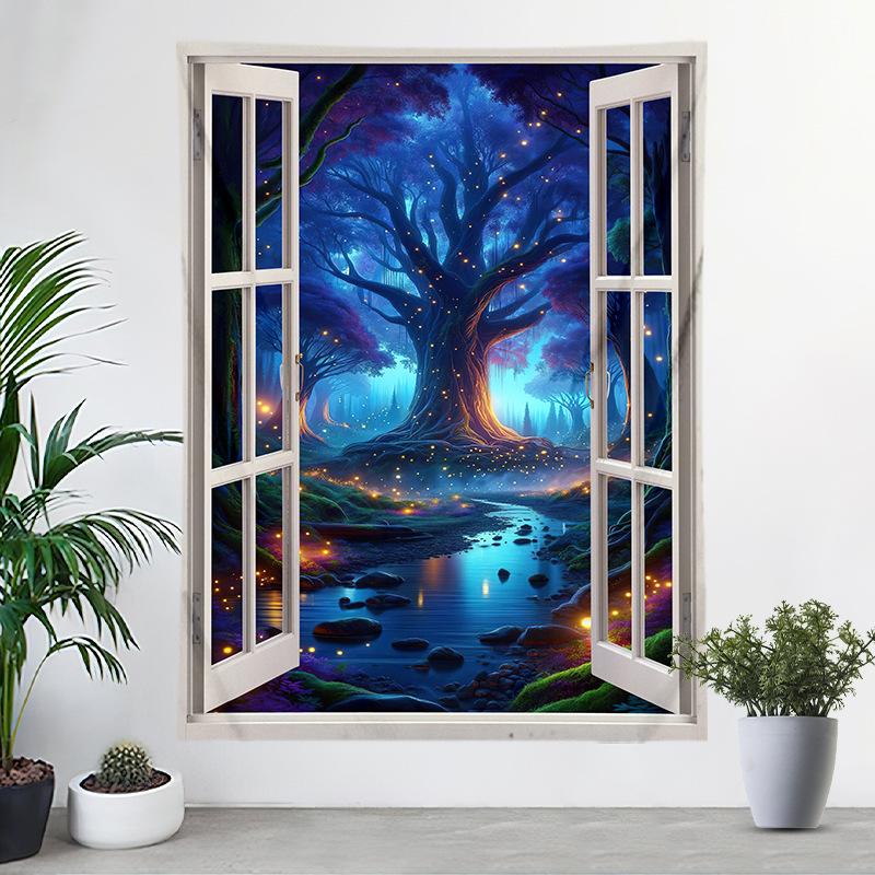 Ткань для подвешивания на окна Пейзаж Цифровая печать Гобелен Украшение спальни Ткань Фотофон Ткань Стена спальни Ткань