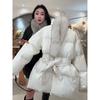 90% белый утиный пух лисий меховой воротник пуховик женский зима 2024 новый темперамент талия теплая куртка
