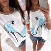 Women's Loose T-shirt Sleeves High Heels Printed T-shirt Short-sleeved Top