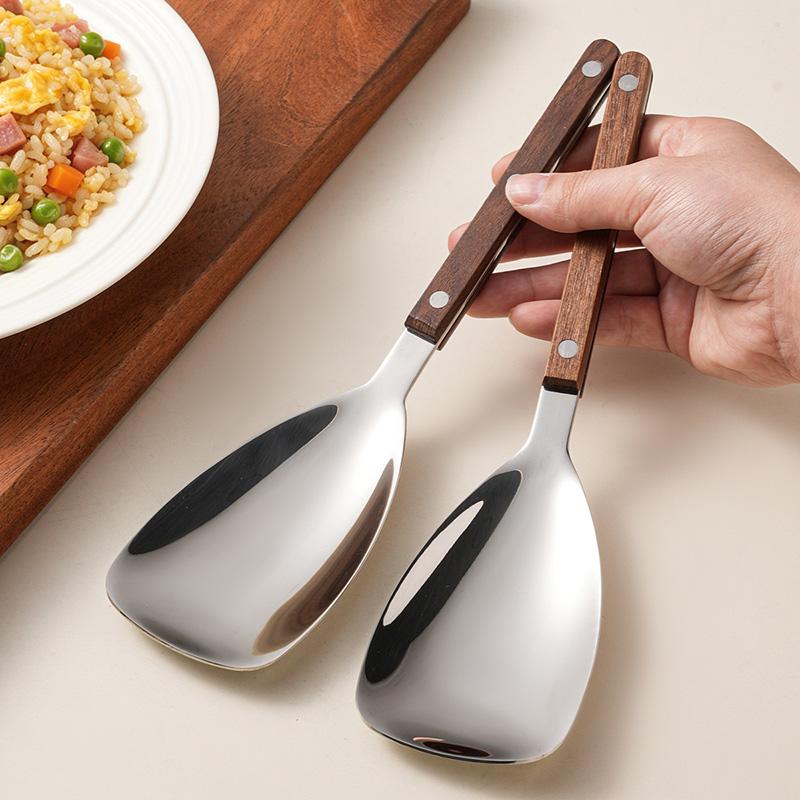 1 piece Serving Spoon, Stainless Steel Buffet Serving Spoon with Wood Handle, 24cm