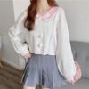 Women's Kawaii Short Knitted Sweater Sweet Candy-colored Bow V-neck Pullover Women's 2024 Spring Leisure Lantern Sleeve S