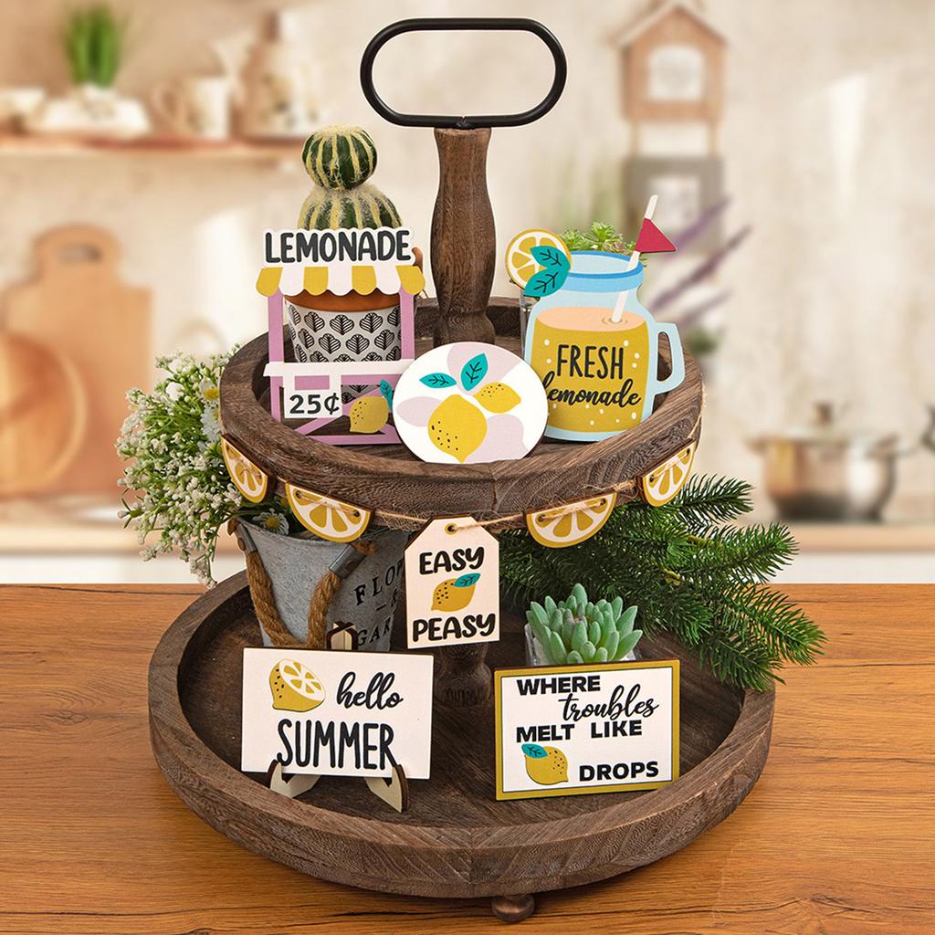 1 комплект, деревянный лимонный стиль, многоуровневый поднос, декор, изделия из дерева, украшения, принадлежности для фестиваля, праздника, Нового года, вечеринки, фон