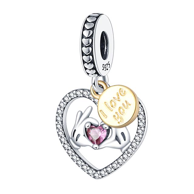 Стерлингового Серебра 925 пробы Love You Mom с двойным сердцем, висячие бусины с разрезом, подходят для оригинального модного браслета, сделай сам, для женщин, ювелирные изделия, подарок