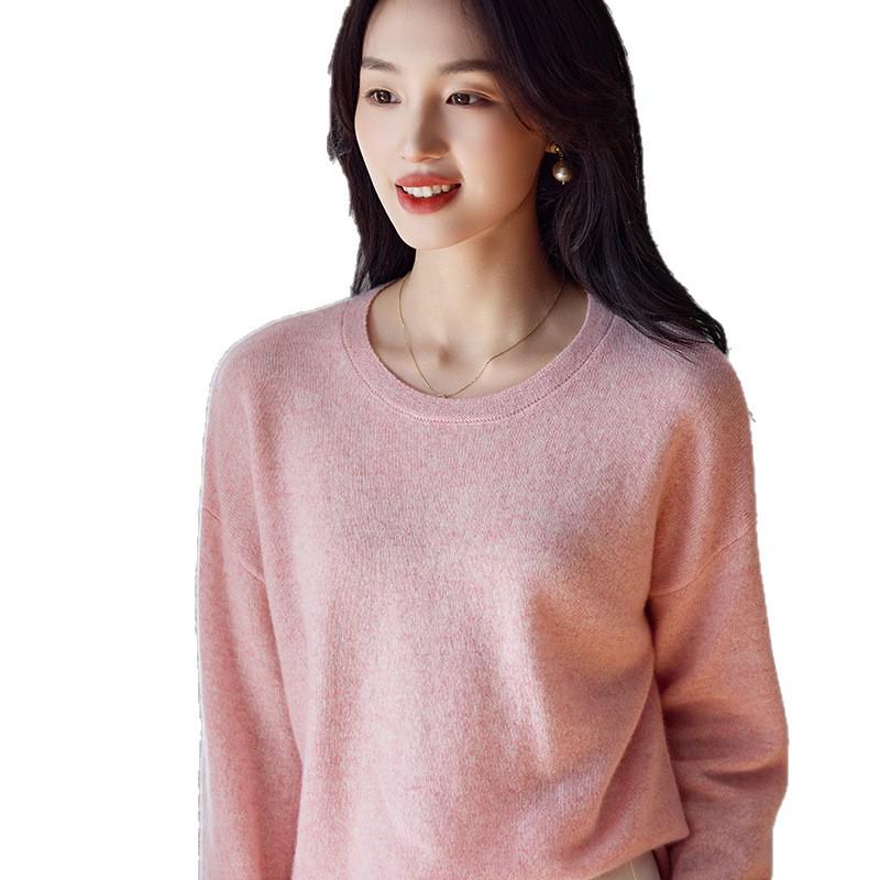 2025 Early Autumn Women's Pure Wool Round Neck Knit Sweater - Loose, Versatile, Slimming Base Layer Top