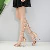 Sexy Peep Toe Narrow Band Hollow Buckle Keen-high Rear Zipp Party Shoes Golden Gladiator Thin High-heeled Sandals
