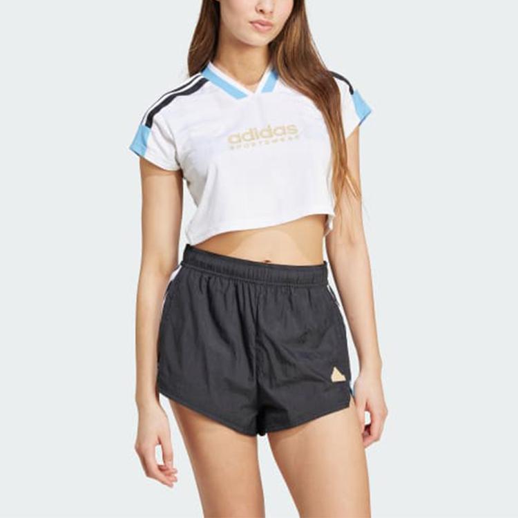 adidas Повседневный укороченный топ с короткими рукавами и цветными блоками для женщин, белый IZ2083