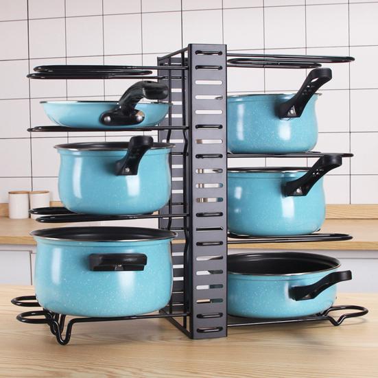 1 Set Pot Storage Shelf Retractable Strong Bearing Capacity Iron Extensible Divided Movable Pan