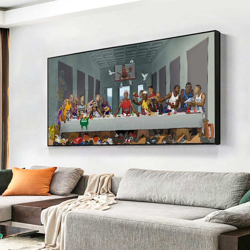 Funny Painting Art Last Supper Basketball Star Party Poster Canvas Print Abstract Wall Art Pictures Boys Room Home Decor Gifts