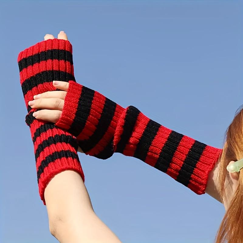 1 пара длинных цветных вязаных нарукавников, вязаные теплые перчатки, полосатые вязаные перчатки, накладные рукава, полосатые варежки на локти
