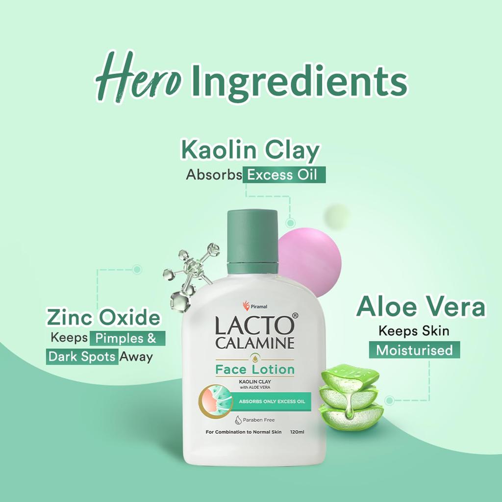 Lacto Calamine Лосьон для лица с каолиновой глиной и алоэ вера 120 мл x Упаковка из 2 штук Ежедневное увлажняющее средство для комбинированной и нормальной кожи Уход для баланса жирности