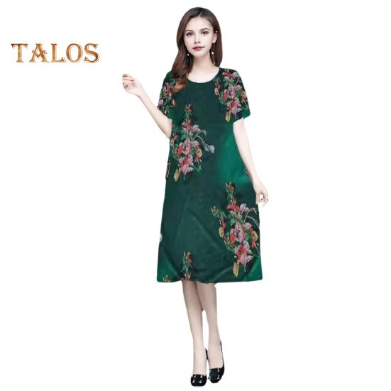 Женское летнее платье среднего возраста с цветочным принтом, круглым вырезом, короткими рукавами, двухслойное платье длиной до колена, больших размеров, свободное женское платье миди для выпускного вечера