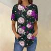 Short Sleeve Womens Tops Summer T-Shirts Floral Print V Neck Casual Basic Tee Button Shirts Tunic Tops