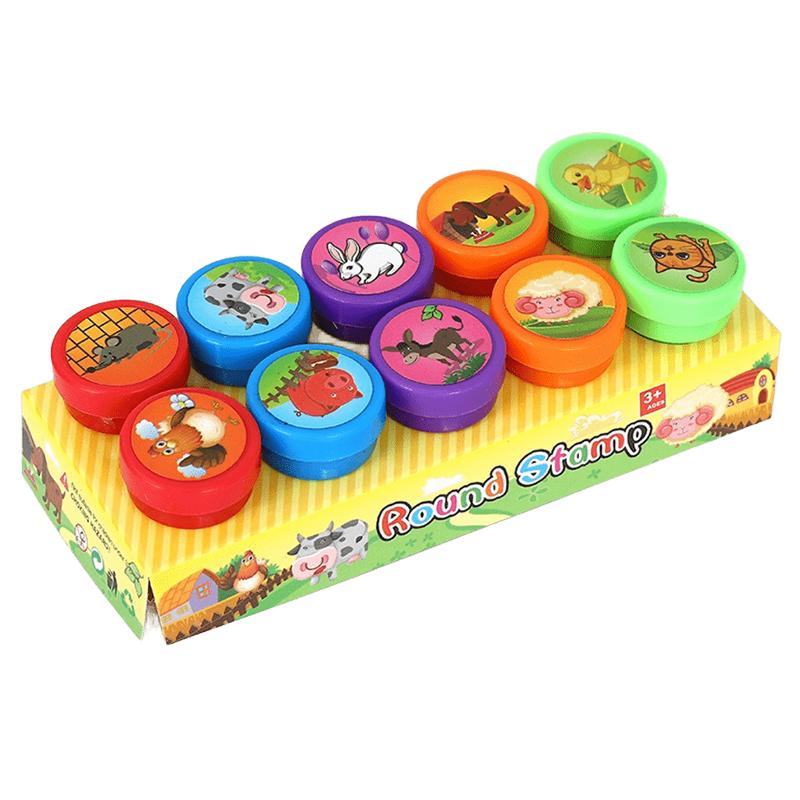 10 шт. Набор милых мультяшных штампов, в коробке, в ассортименте, набор печатей, DIY, украшение для рисования, канцелярские принадлежности, приз для учителя, подарок ZYF