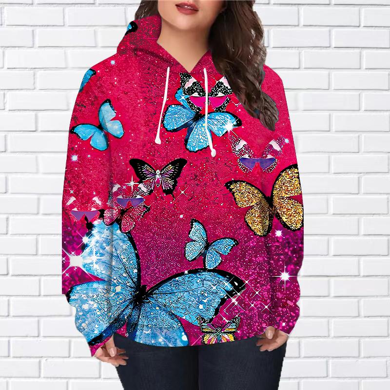Womens Fashion Flame Butterfly Print Loose Hoodie Tops Blouse Sweatshirt Casual Long Sleeve Pullover Tops