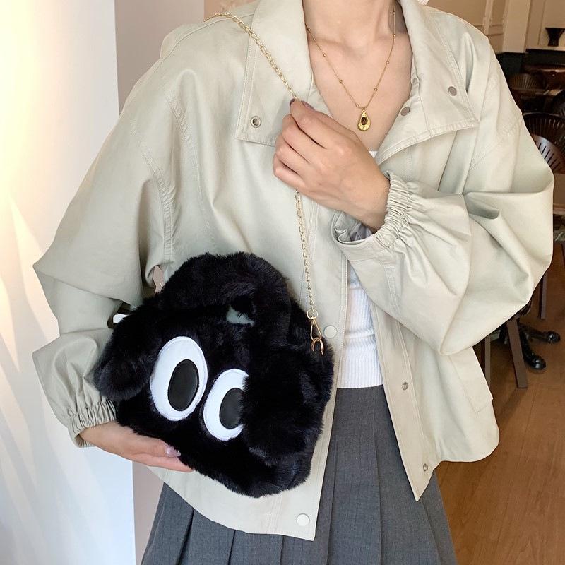 2025 Furry Handbag for Students - Cute Girl's Plush Crossbody with Big Eyes