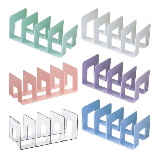 Desk Boodend Storage Organizer Book Support Stand with 4 Vertical Compartments Plastic File Sorter Rack for Book Magazines