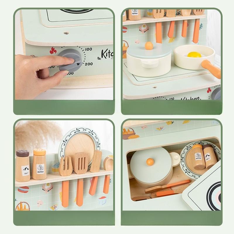 Children'S Early Education Simulation Mini Kitchen Stove Set Toy Play House Cooking Pot Meal Kitchen Utensils Wooden Toys
