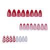 24 Pieces French Red Candy Striped Nail Art Christmas Silver Glitter Wear Nail Short Almond Fake Nail Pieces