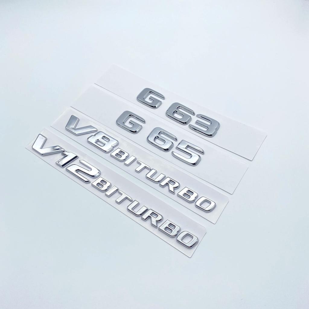 2017 Flat Letters G63 G65 V8 Biturbo V12 Biturbo Emblem for Mercedes Benz AMG W463 Car Side Fender Trunk Nameplate Logo Sticker