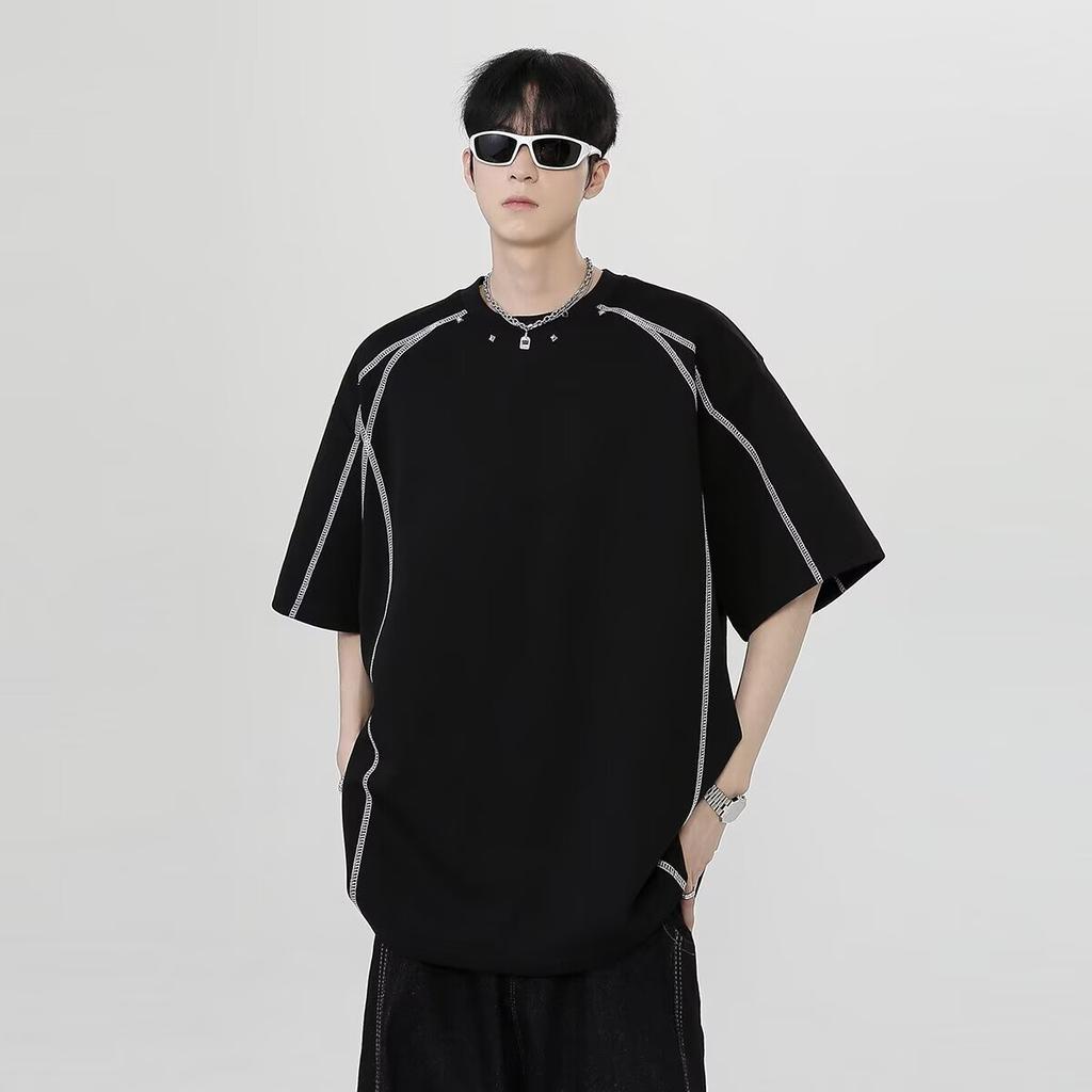 Футболка мужская летняя High Street с коротким рукавом и плотной подкладкой на плечах, цветной дизайн в стиле «Sense Internet Celebrity Cool» с маленьким воротником