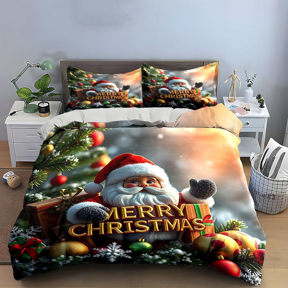 Santa Merry Christmas Design Bedding Duvet Cover Set Duvet Cover Pillowcases (1*Duvet Cover 2*Pillowcases, without duvet insert)