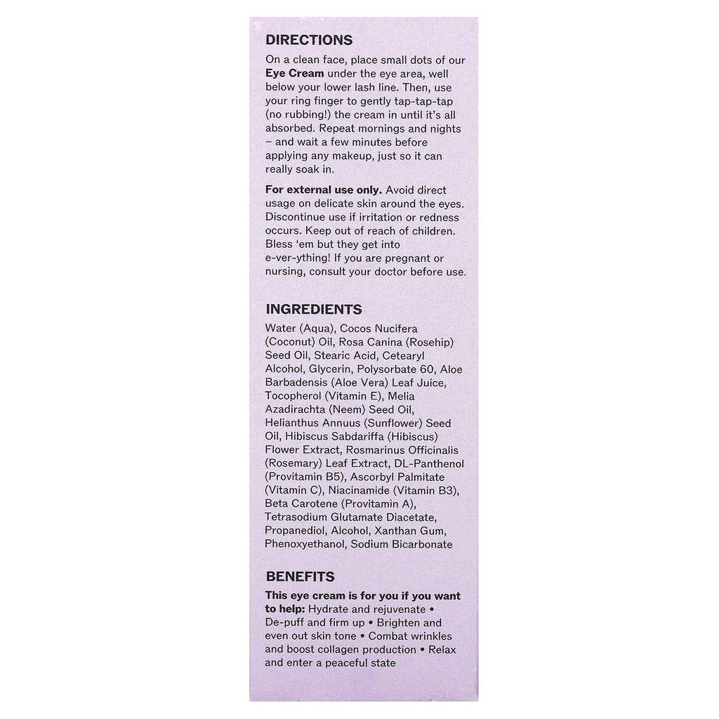 Lilyana Naturals Eye Cream, Rosehip & Hibiscus, 1 Oz (30 G)