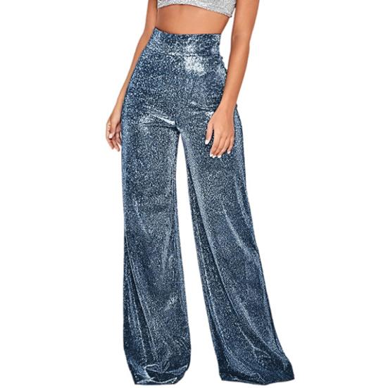 Женские широкие брюки с принтом горячего тиснения, глянцевые длинные брюки, клубы