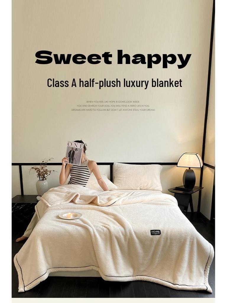 Luxurious Thick Half-Sided Plush Blanket for Autumn & Winter - Perfect for Sofa or Office Naps