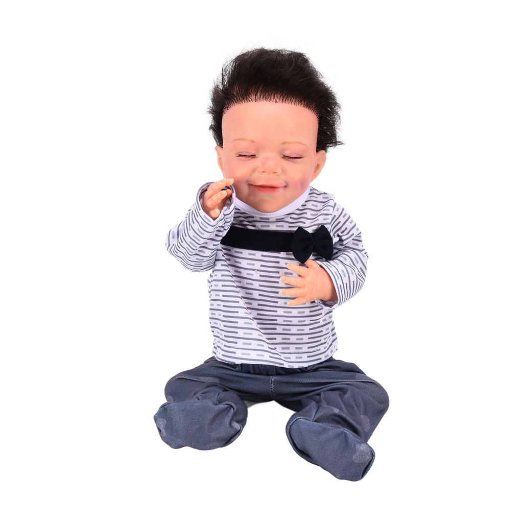18inch Cute Lifelike Baby Boy Doll Short Hair Washable Vinyl Doll with Feeding Bottle