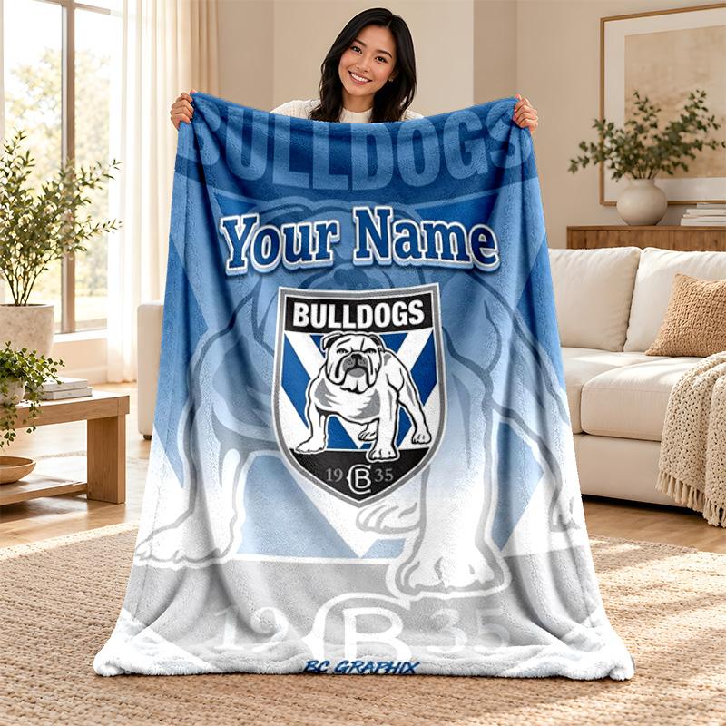 Canterbury Bulldogs Custom Name Fleece Blanket Personalized Soft Cozy Throw Blanket Customized Gift for Birthday Christmas
