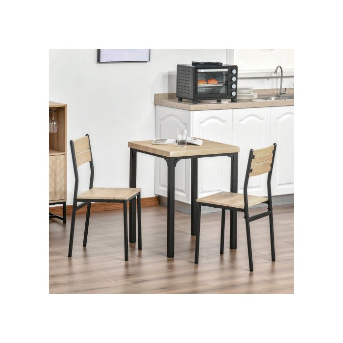 Table de cuisine - MUVOE - Ensemble 3 pièces - Bois naturel et noir - 4 places - Design compact