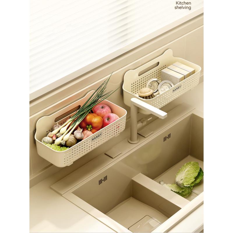 Kitchen Rack, Home Bathroom, No Punching, Wall-mounted Condiment Multi-purpose Sink Drain Storage Rack