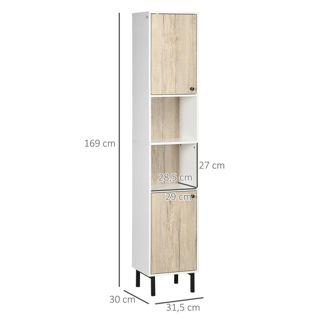 Bathroom Column With 6 Compartments For Shower Bedroom Modern Style 31 5x30x169 Cm White And Oak