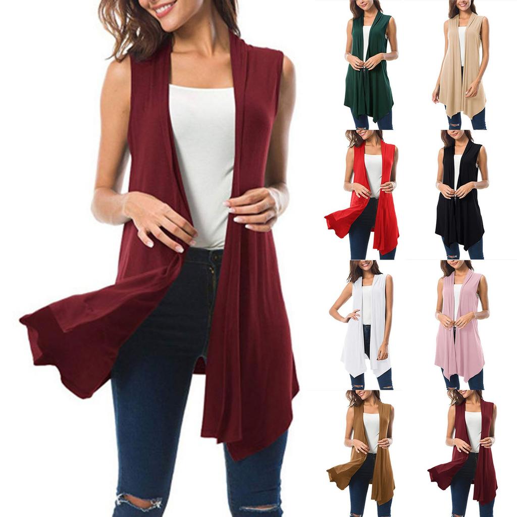 Женский повседневный однотонный кардиган без рукавов с открытой передней частью и майкой