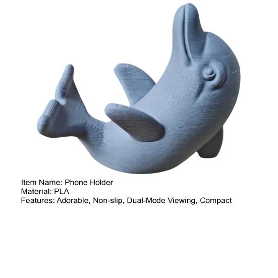 Huaqianguhh 3D-печатная милая подставка-дельфин для телефона, универсальный настольный держатель для мобильного телефона, двойной режим отображения (вертикальный и горизонтальный), компактная, матовая