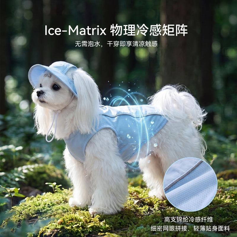 Summer Ice Cooling Dog Vest Harness with Sun Hat Reflective Breathable Sunscreen Puppy Clothes Built-in D-ring for Walking