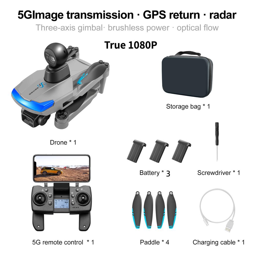 Новый профессиональный дрон S185 GPS Return 5G True 2.7K HD с двумя камерами, пультом дистанционного управления, сенсорным экраном, 3-осевым PTZ-управлением и функцией обхода препятствий