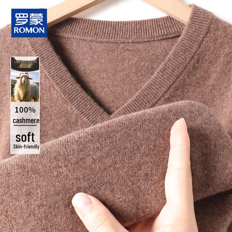 ROMON Мужской толстый пуловер с V-образным вырезом из 100% кашемира