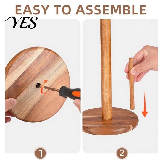 Paper Towel Holder Wooden Holder, One-Handed Operation Dispenser, Freestanding Stand with Base Countertop for Kitchen Bathroom Dining Table