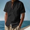 Летняя мужская рубашка с коротким рукавом, однотонная, повседневная, однобортная, из хлопка и льна, дышащая, легкая, мужская, базового стиля, топ