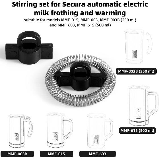 4pcs Milk Frother & Warmer Set for Secura, Electric Milk Frother Replacement Whisks Compatible with Secura Models MMF-015 MMF-003 MMF-003B (250ml)