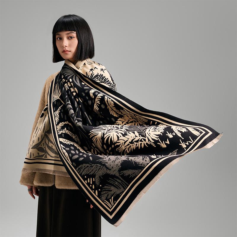 Simple Style Mori Contrasting Colors Double-sided Imitation Cashmere Scarf Winter High-end Warm Shawl