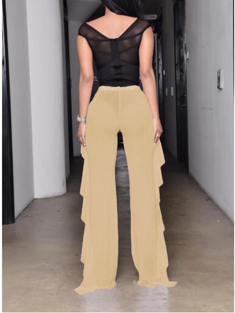 Широкие прозрачные брюки в европейском и американском стиле с оборками