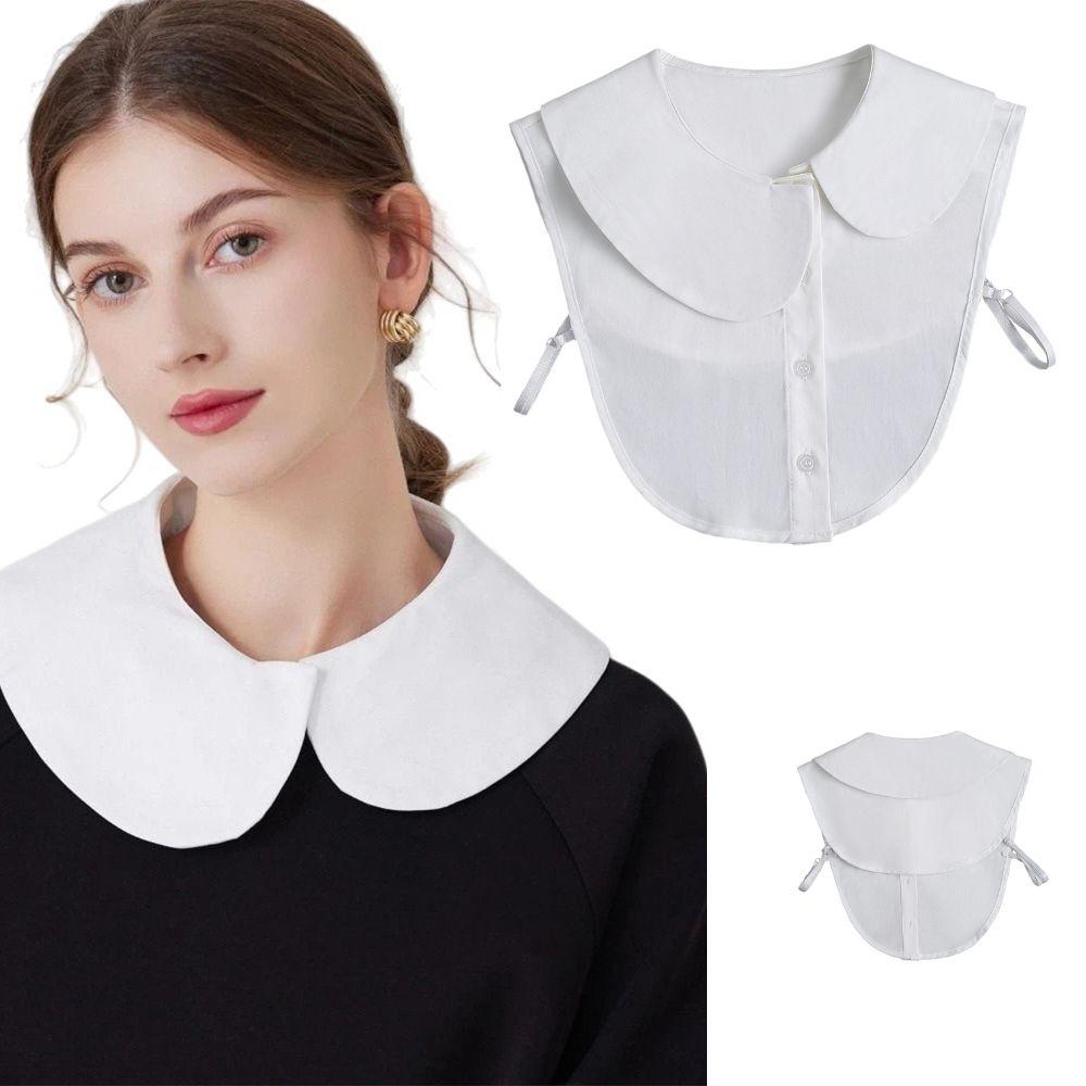 Ruffle Front Tie White Fake Collar Pure Cotton Stand-up Collar For Women Girls