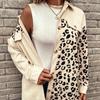 GMXIA Women's Vintage Casual Single-Breasted Leopard Print Autumn Winter Long Sleeve POLO Neck Loose Jackets & Coats