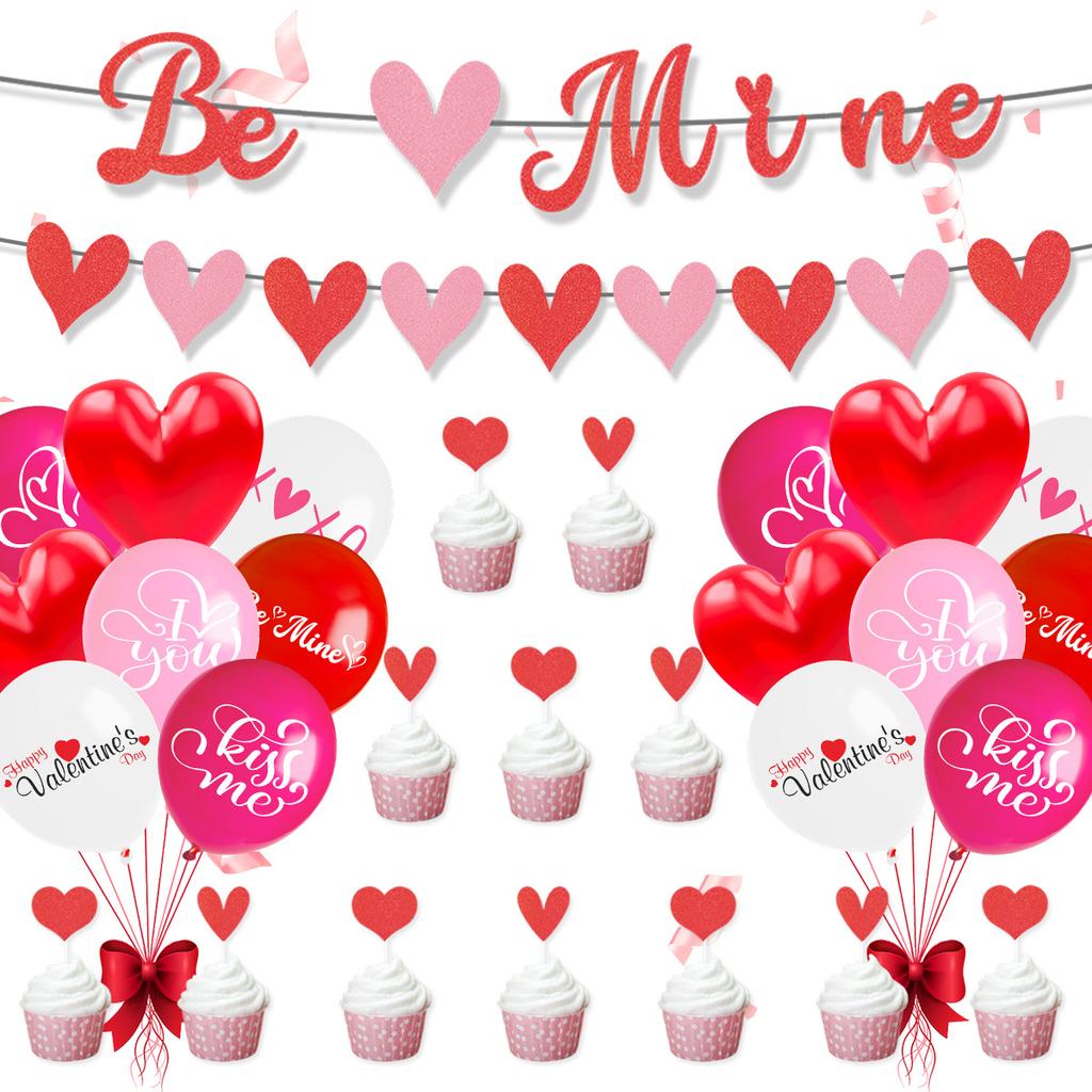 European And American Valentine'S Day Party Decoration Proposal Wedding Arrangement Flag Balloon Set